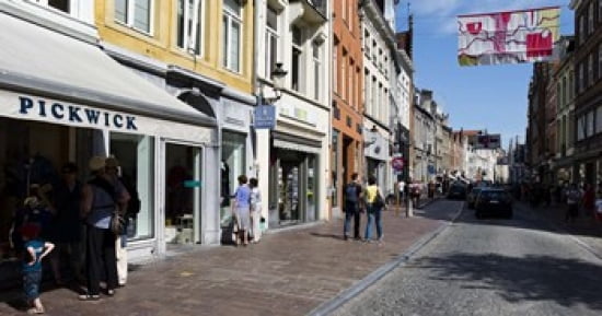 Stores in a street Bruges West Flanders Belgium Canvas Art - Panoramic Images (24 x 12)