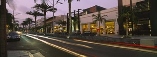 Stores on the roadside Rodeo Drive Beverly Hills California USA Canvas Art - Panoramic Images (36 x 13)
