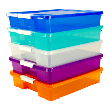 Storex 12x12 Stack & Store Box, Assorted Colors, Case of 5