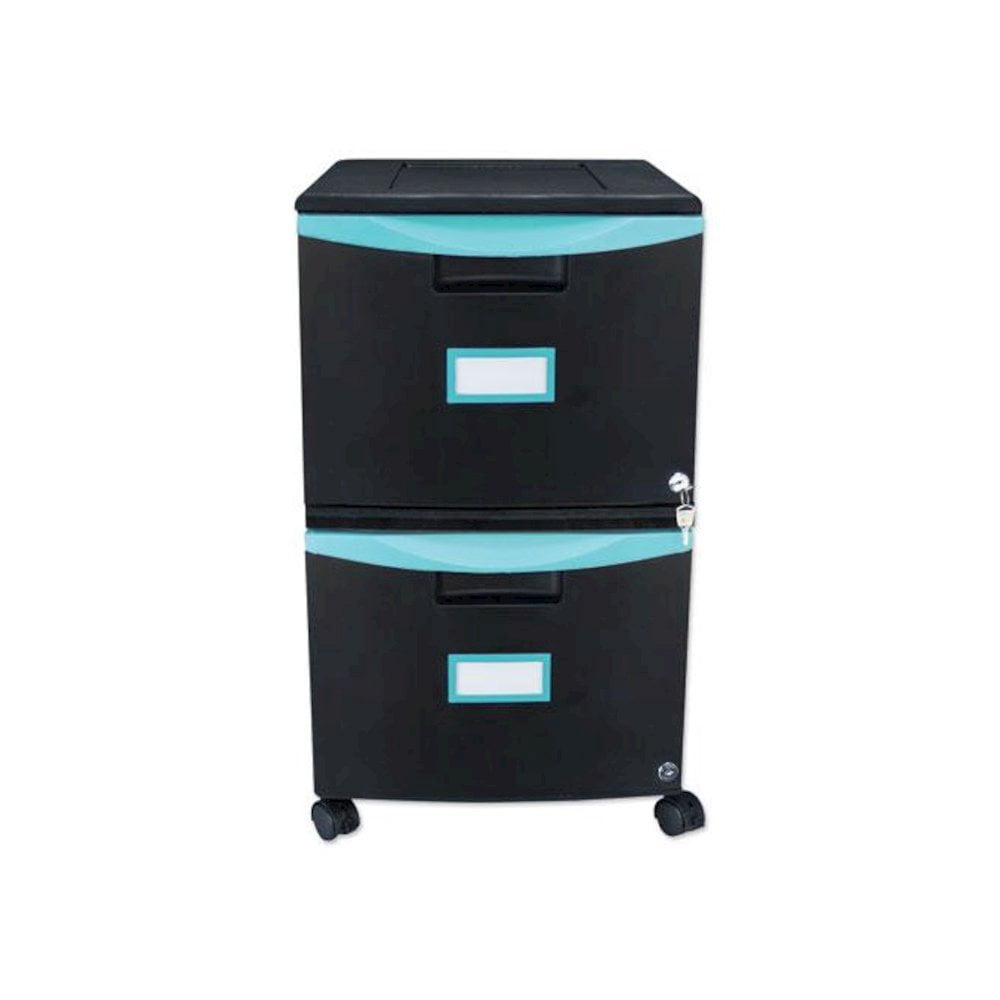 Storex 2-Drawer Mobile File Cabinet, 18-3/8" x 14-7/8" x 26", Teal/Black