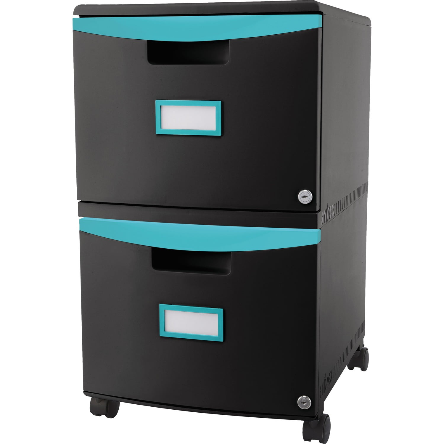 Black and Teal Lockable 2-Drawer Mobile File Cabinet