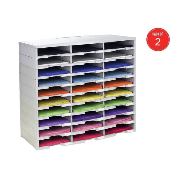 Storex 30-Compartment Literature Organizer, Gray (Pack of 2)
