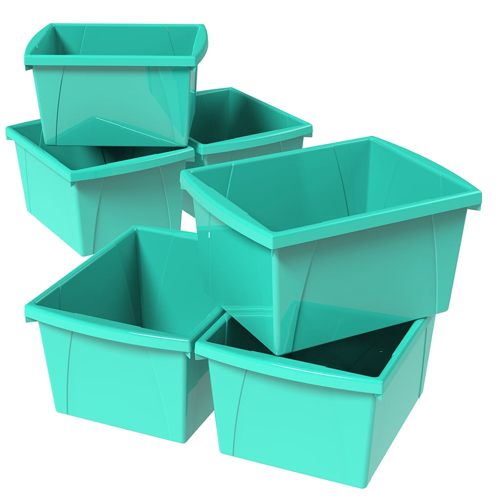 Teacher Created Resources Large Plastic Storage Bins, 11-1/2 x 5 x  16-1/4, Teal Confetti, Pack Of 3 Bins