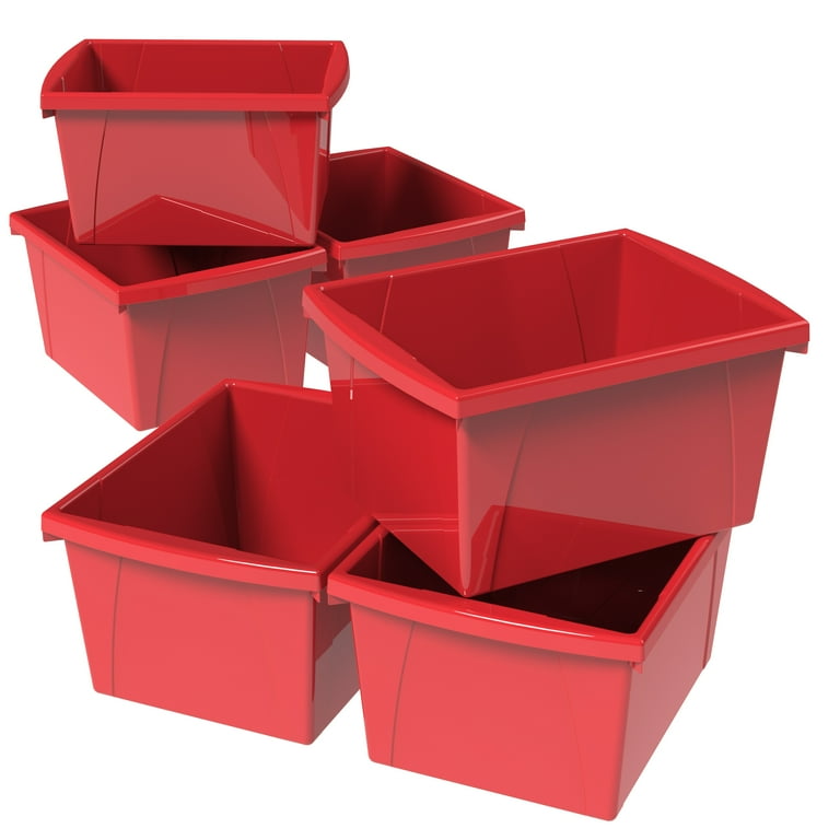 Red Small Plastic Storage Bin 6 Pack