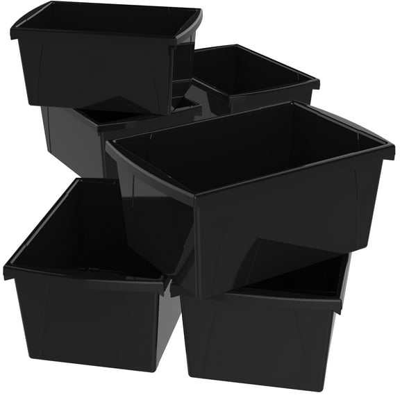 Storex 5.5 Gallon Plastic Storage Bin for Kids, Letter/Legal Size, Black, 6-Pack