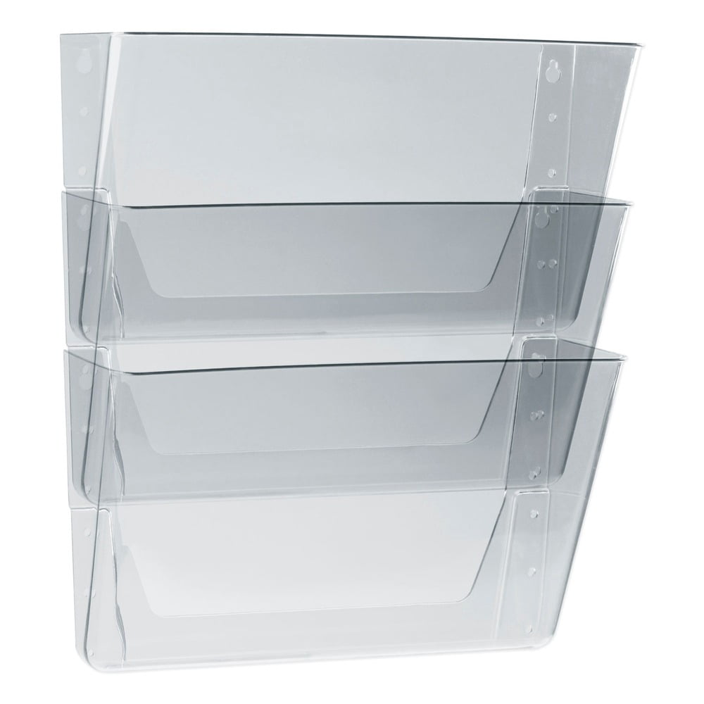 Clear Three-Pocket Wall File Organizer, 13 x 14 in