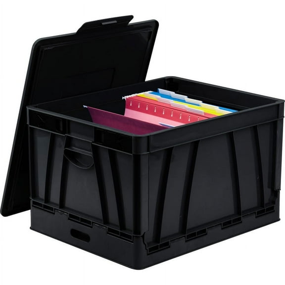 Storex Collapsible Storage Crate - External Dimensions: 14.3" Width x 17.3" Depth x 10.5"Height - 45 lb - 9.25 gal - Media Size Supported: Letter, Legal - Lid Lock Closure - Heavy Duty - Stackable - P