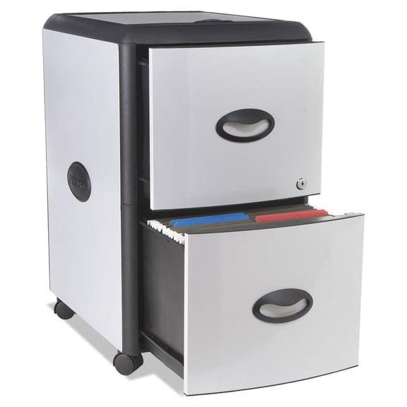 Mobile Filing Cabinet With Metal Siding And Top-drawer Organizer Tray, 2 File Drawers, Silver/black, 19" X 15" X 23"