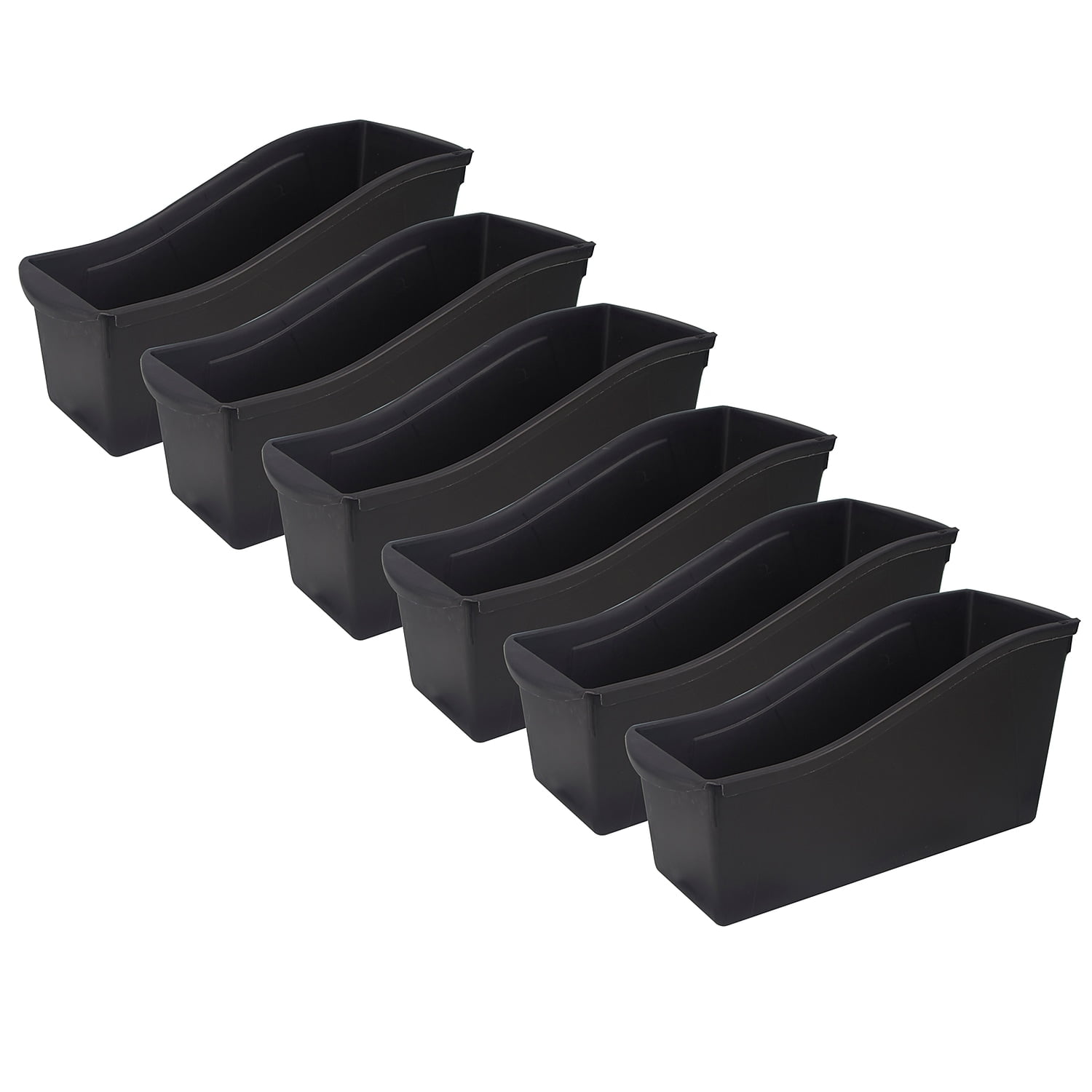 Storex Large Book Bin, Black, Pack of 6