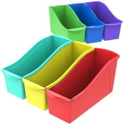 Storex Large Plastic Book and Magazine Bin, Assorted Colors, 6-Pack