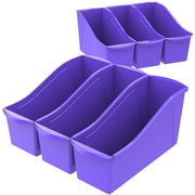 Storex Large Plastic Book and Magazine Bin, Purple, 6-Pack