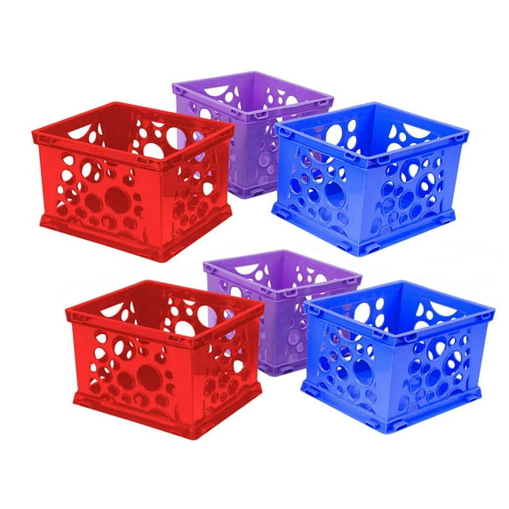 Storex Large Premium File Crate with Solid Bottom, Stores Hanging Files, Portable, Assorted Colors, 6 units