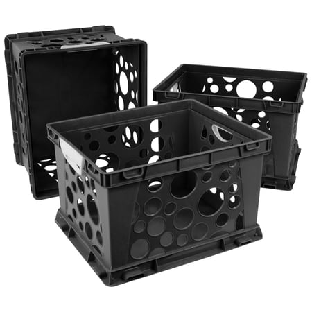 Storex Large Storage and Filing Crates with Comfort Handles,Black/White (3 units/pack)
