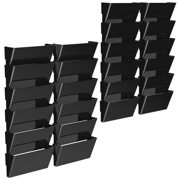 Storex Legal-Size Wall Pocket, Plastic File Organizer, Black, Set of 6, 4-Pack