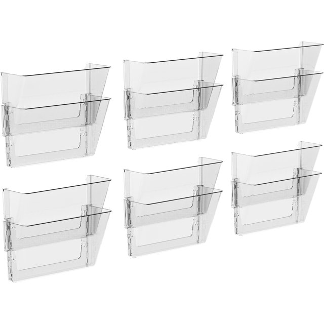 Storex LetterSize Wall Pocket, Plastic File Organizer, Clear, Set of 2