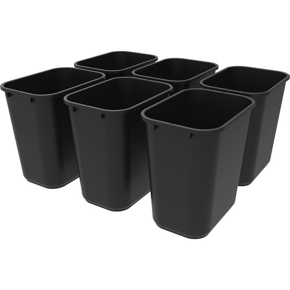 Storex Medium Waste Basket, 15 x 10.5 x 15 Inches, Black, Case of 6 (STX00710U06C)