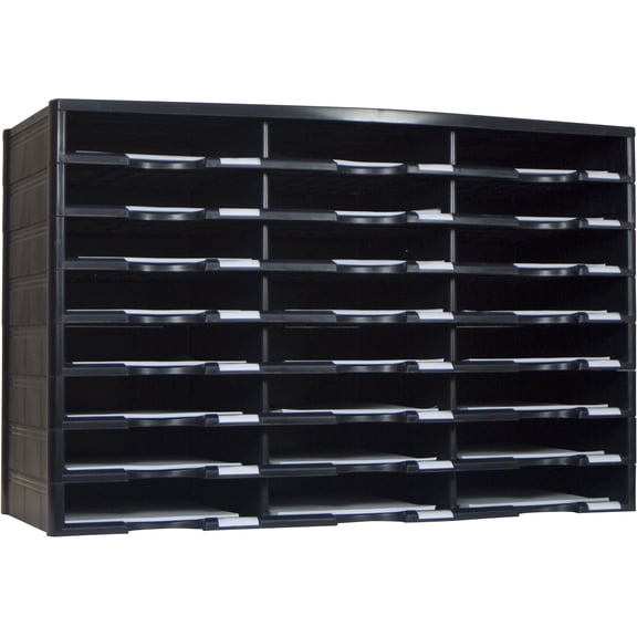 Storex Modular 24-Compartment Literature Organizer, Black, (61435U01C), Plastic Desktop