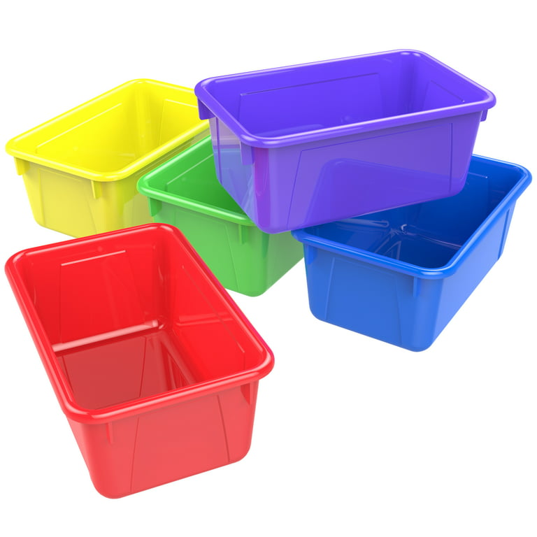  Storex Stackable Craft Box Storage Bin, 3 x 14 x 14,  Assorted Bright, 5 per Carton : Office Products