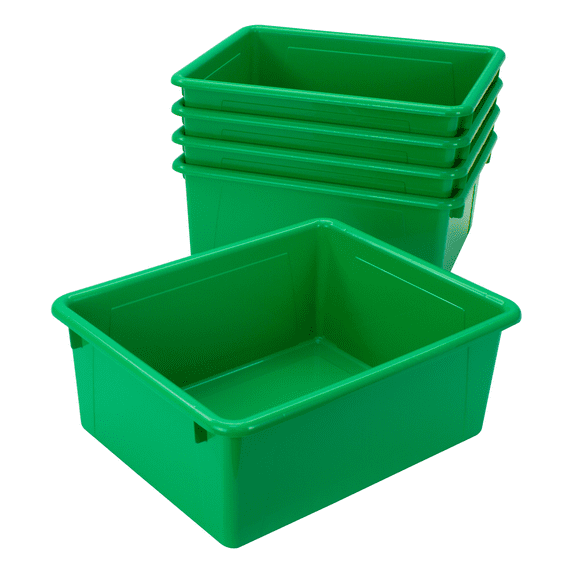 Storex Plastic Deep Letter Tray, Storage for Documents and Office Supplies, Green, 5-Pack