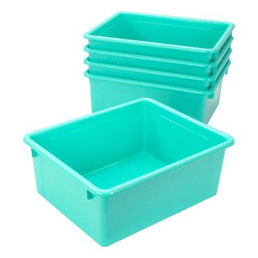 Storex Plastic Deep Storage Tray, Nesting Letter-Size Paper Sorter, Teal, 5-Pack