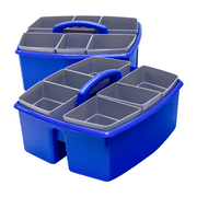 Storex Plastic Desktop Organizer Caddy with 6 Sorting Cups, Blue, 2-Pack