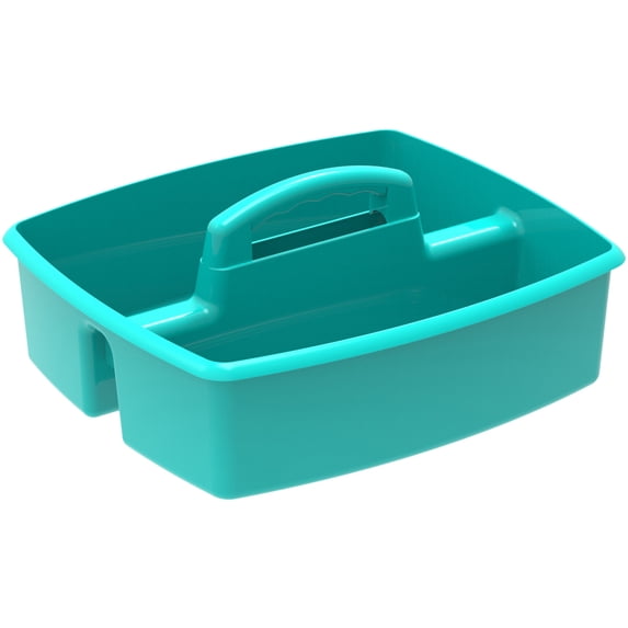 Storex Plastic Desktop Organizer Caddy with Handle, 2 Compartments, Teal, 6-Pack