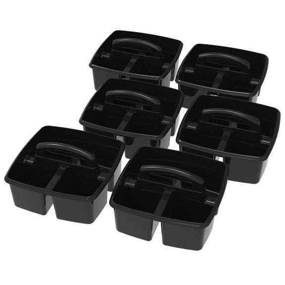 Storex Plastic Desktop Organizer Caddy with Handle, 3 Compartments, Black, 6-Pack