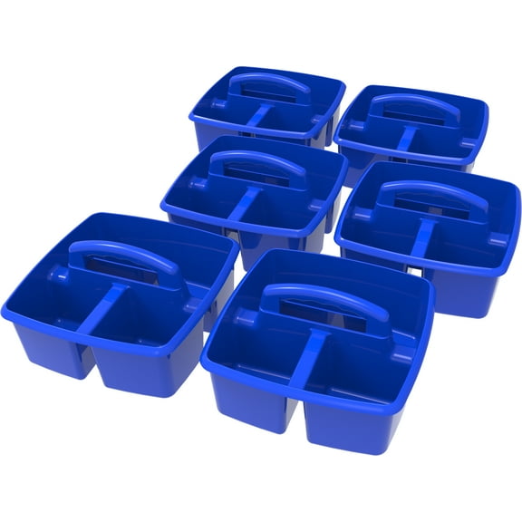 Storex Plastic Desktop Organizer Caddy with Handle, Blue, 6-Pack