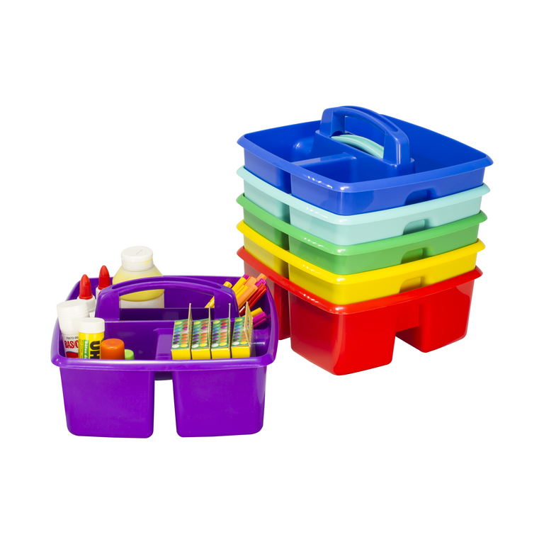 Irenare Rainbow Color Plastic Caddy Organizer for Kids Stackable Storage  Caddy with Handle Portable Utility Storage Box for School Classroom Art