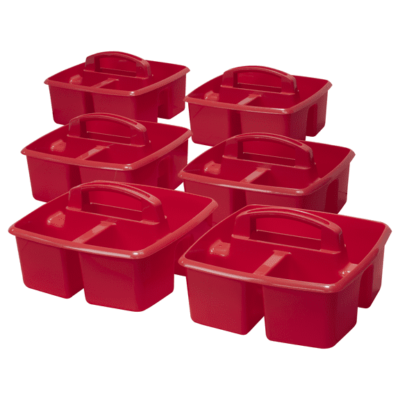 Storex Plastic Desktop Organizer Caddy with Handle, Craft and Hobby Storage Caddies, Red, 6-Pack