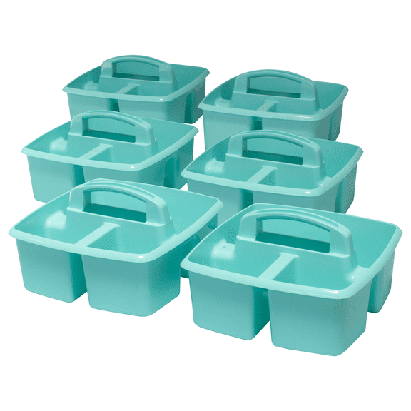 Storex Plastic Desktop Organizer Caddy with Handle, Craft and Hobby Storage Caddies, Teal, 6-Pack