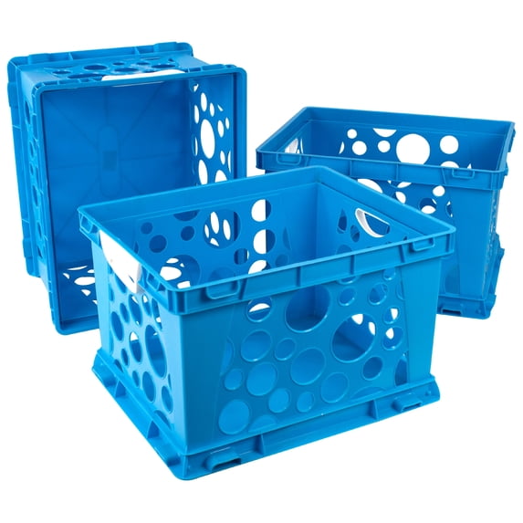 Storex Plastic File Crate with Handles, Letter/Legal Size, Blue/White, 3-Pack