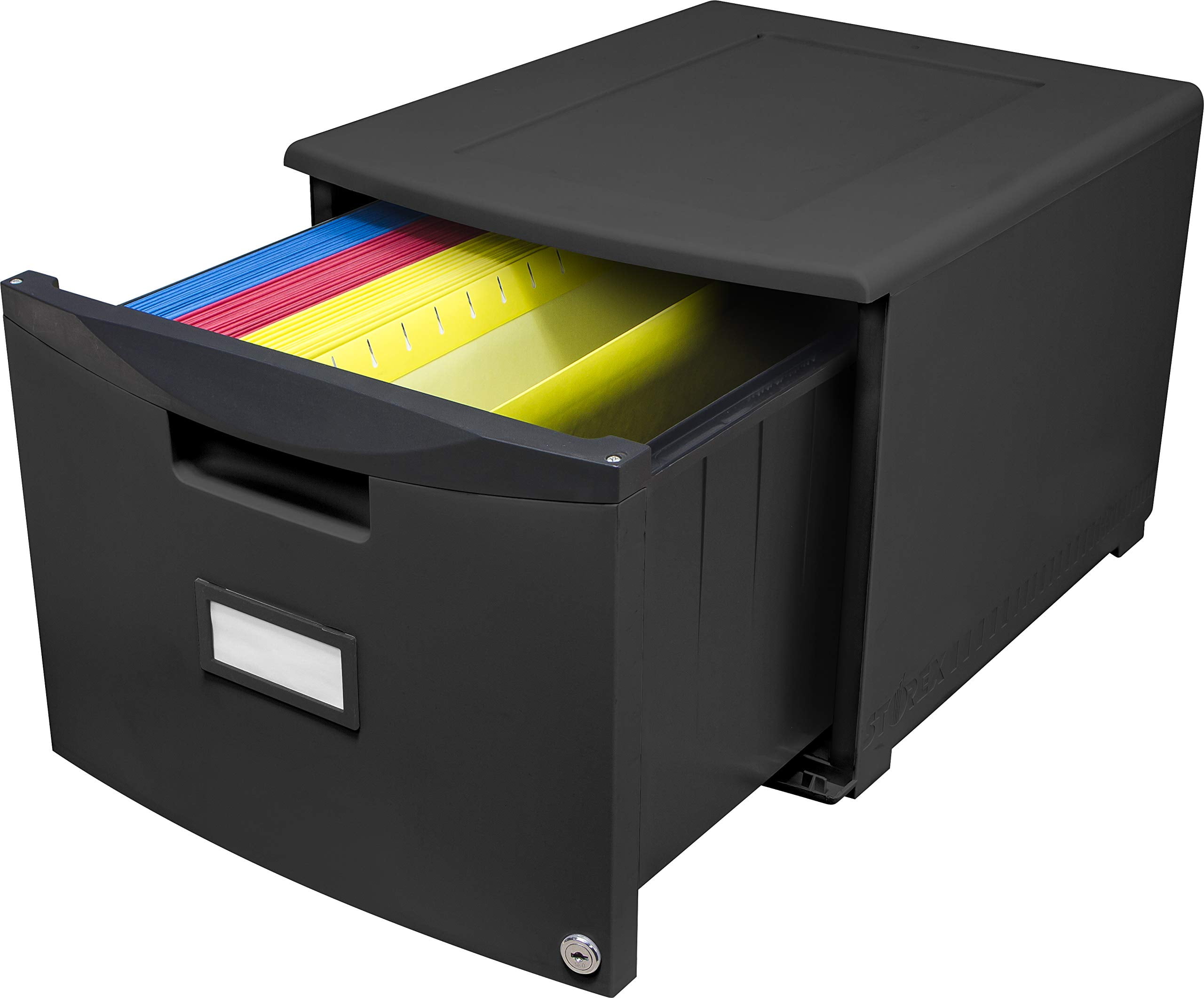 Storex Plastic One-Drawer File Cabinet – Locking Document Organizer for