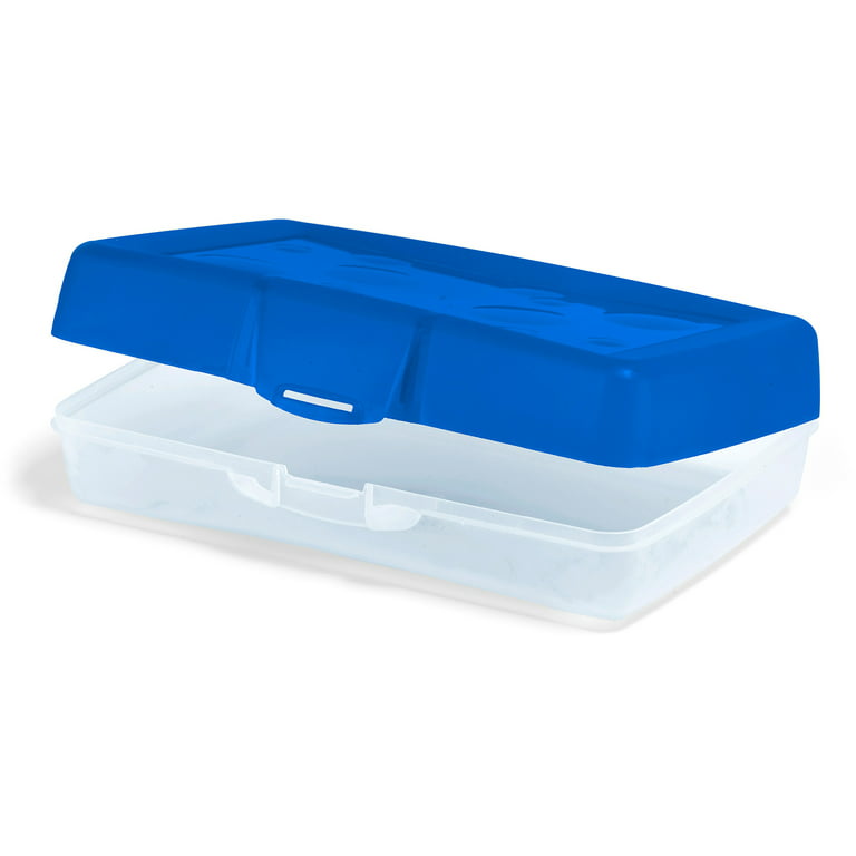 Storex Industries Plastic Pencil Case 8.375x5.625x2.5, Blue Top/Clear  Bottom