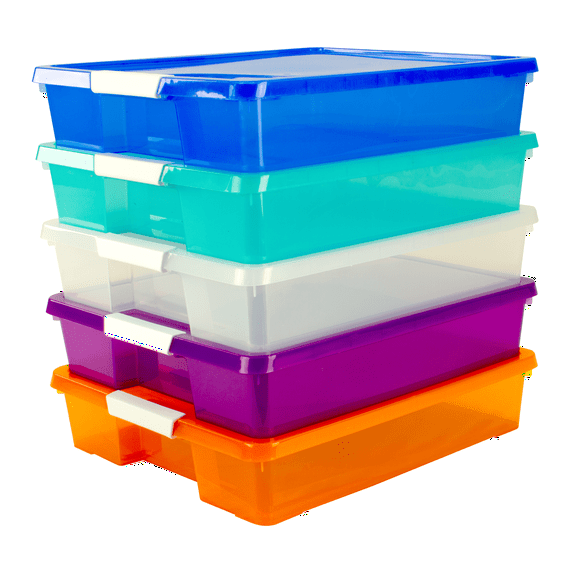 Storex Plastic Project Box for 12 x 12 Paper, Assorted Colors, Case of 5