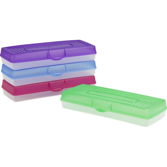 Storex Stretch Pencil Box, Fits 12 inch Ruler, Assorted Colors, 12-Pack