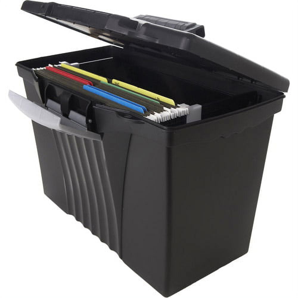 Storex Portable File Box with Organizer Lid, Legal/Letter, Black