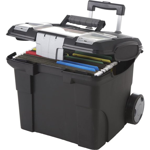 Storex Premium File Cart - Telescopic Handlesteel, Plastic - 15" X 16.4" X 17"black (61507U01C)