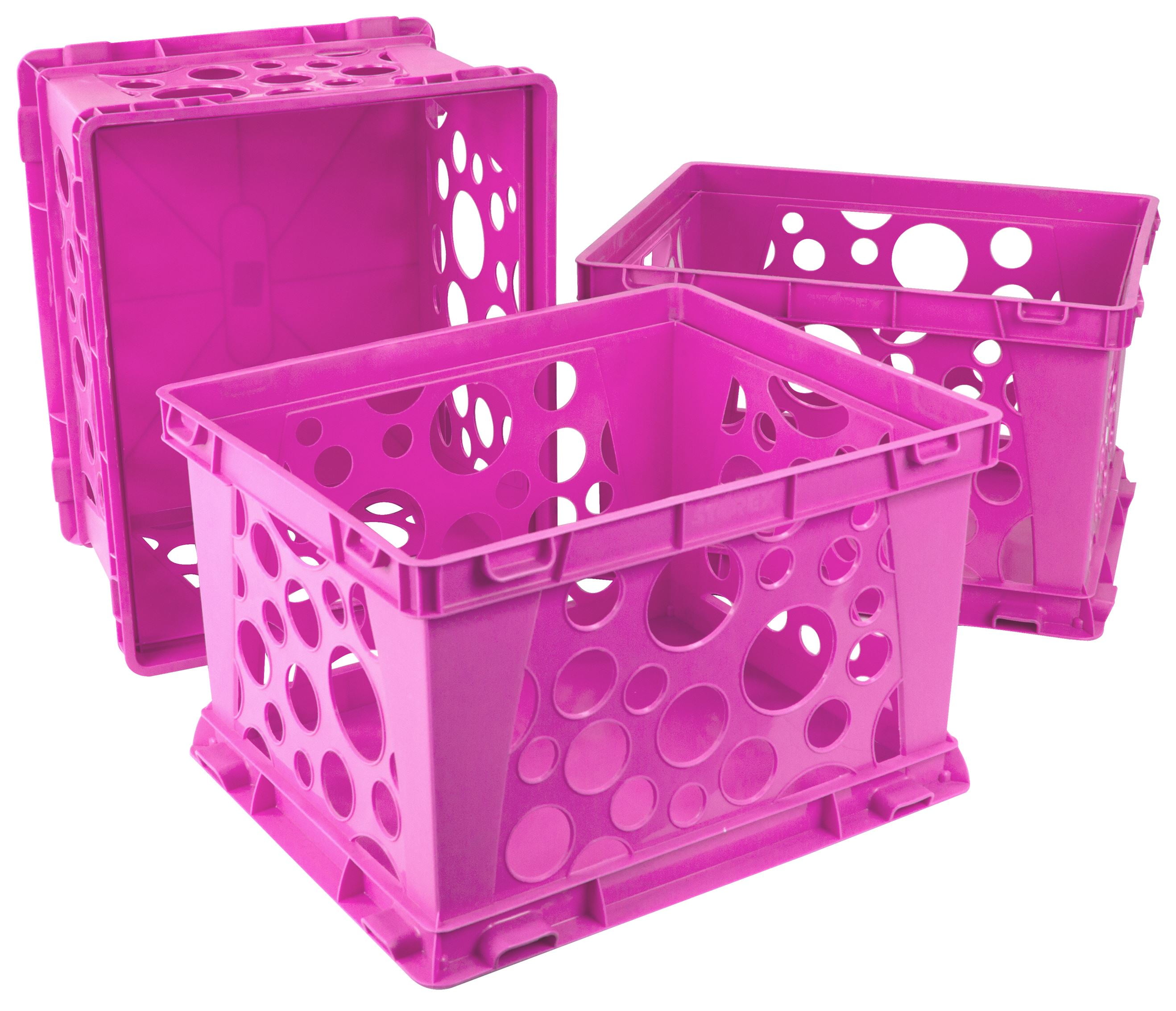 Storex Premium Plastic File Crate, Holds Letter and Legal Folders, Pink
