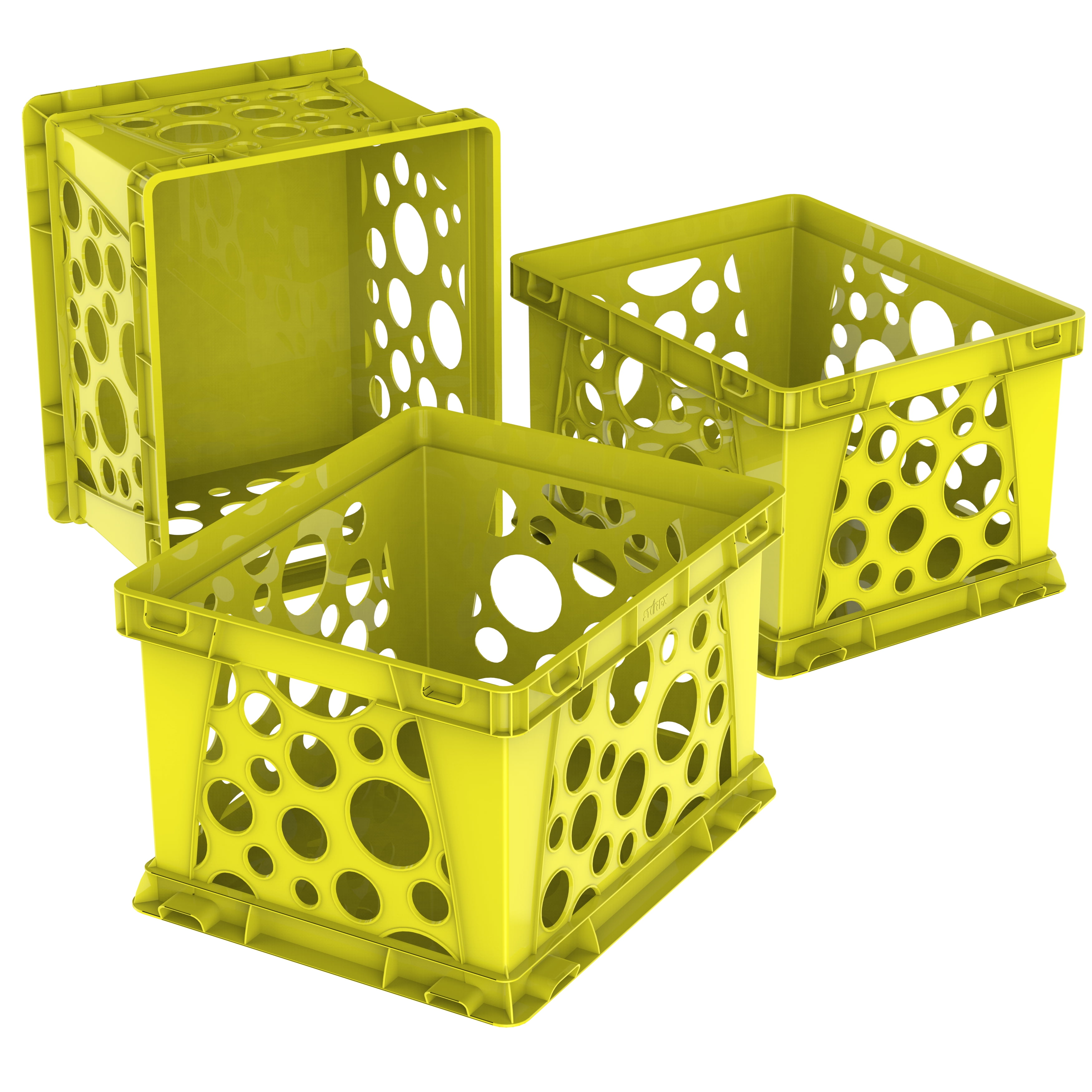 Storex Premium Plastic File Crate, Yellow, 3Pack