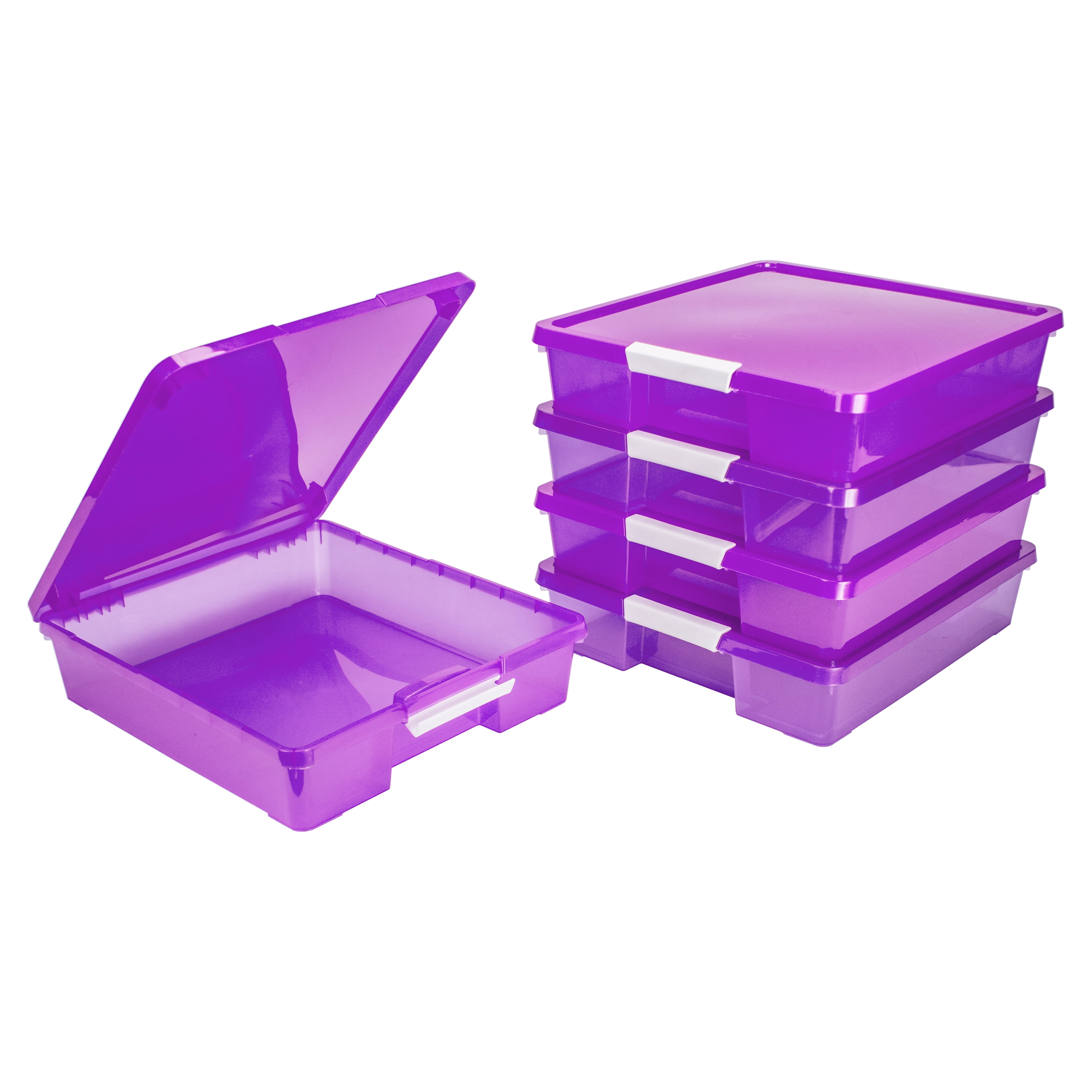 Storex Classroom Student Project Box, 12 x 12 Inches, Transparent Purple, 5-Pack