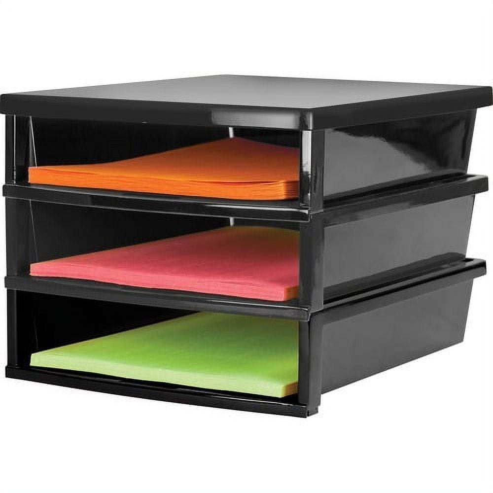 Black Durable 3-Slot Rectangular Paper Sorter