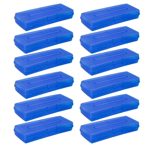 Storex Compact Pencil Storage Hard Case, Hard Plastic, 7.25 x 3 x 1.25 in, Assorted Colors, Pack of 12