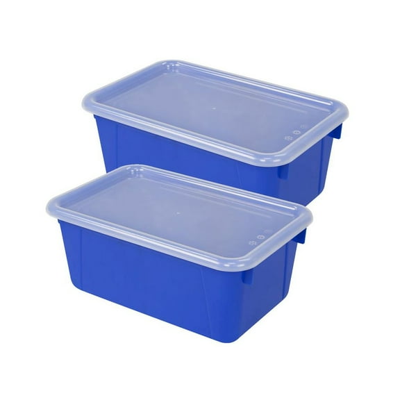 Storex Small Cubby Bin, with Cover, Classroom Blue, Pack of 2