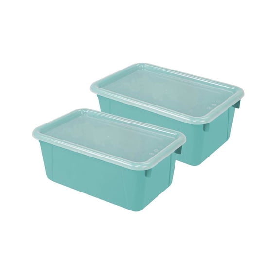 Storex Small Cubby Bin, with Cover, Classroom Teal, Pack of 2
