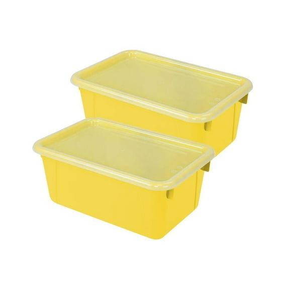 Storex Small Cubby Bin, with Cover, Classroom Yellow, Pack of 2