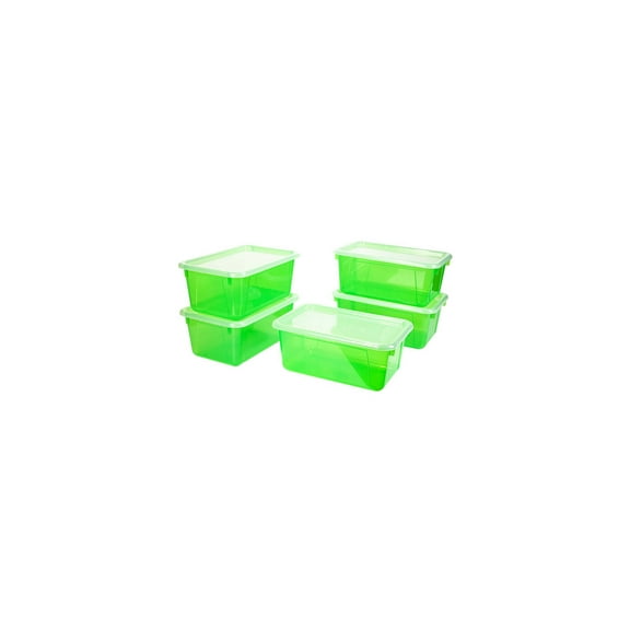 Storex Small Cubby Bin with Cover, Tint Green, 5-Pack