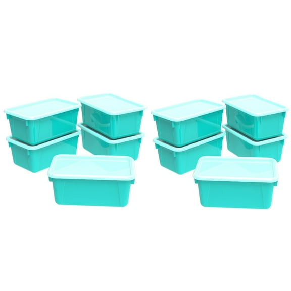 Storex Small Cubby Bins with Covers, Teal, 10 units