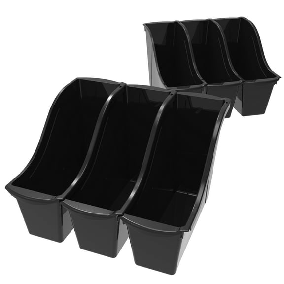 Storex Small Plastic Book and Magazine Bin, Black, 6-Pack