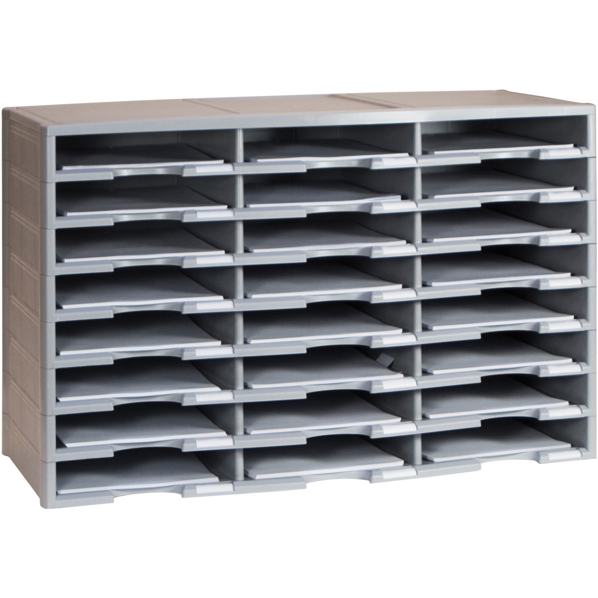 Gray Heavy-Duty Stackable 24-Compartment Literature Sorter